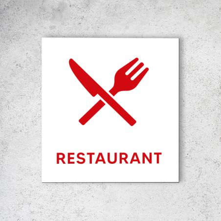 Pictogramme panneau signalétique format 20 cm x 20 cm en Dibond Blanc Picto Rouge - Modèle Restaurant