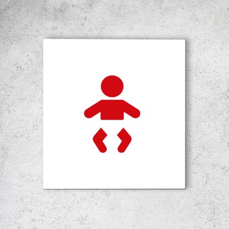 Pictogramme panneau signalétique format 20 cm x 20 cm en Dibond Blanc Picto Rouge - Modèle Change Bébé