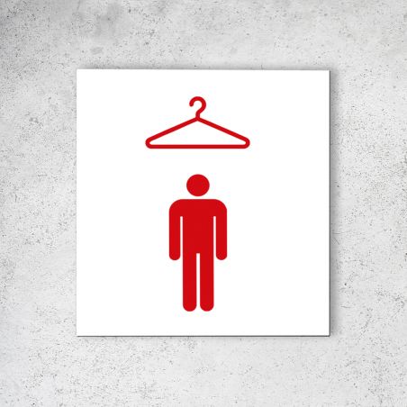 Pictogramme panneau signalétique format 20 cm x 20 cm en Dibond Blanc Picto Rouge - Modèle Vestiaires Hommes