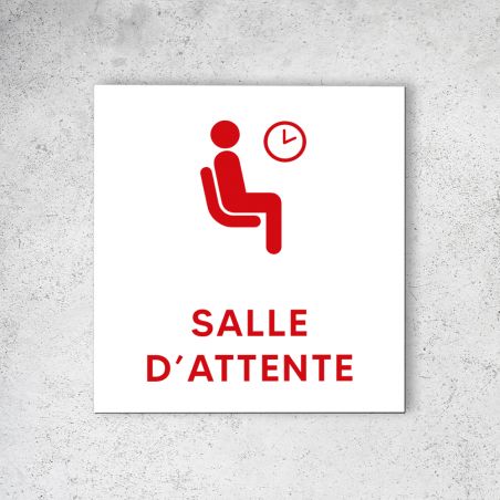 Pictogramme panneau signalétiqueformat 20 cm x 20 cm en Dibond Blanc Picto Rouge - Modèle Salle d'Attente