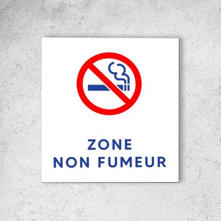 Pictogramme panneau signalétique format 20 cm x 20 cm en Dibond Blanc Picto Bleu - Modèle Zone Non Fumeur