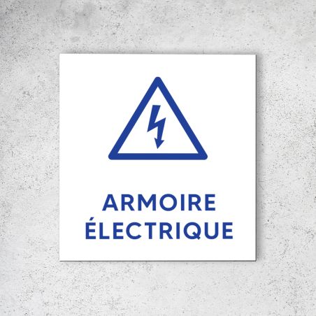 Pictogramme panneau signalétique format 20 cm x 20 cm en Dibond Blanc Picto Bleu - Modèle Armoire Électrique