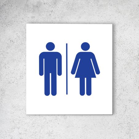 Pictogramme panneau signalétique format 20 cm x 20 cm en Dibond Blanc Picto Bleu - Modèle Toilettes Mixtes