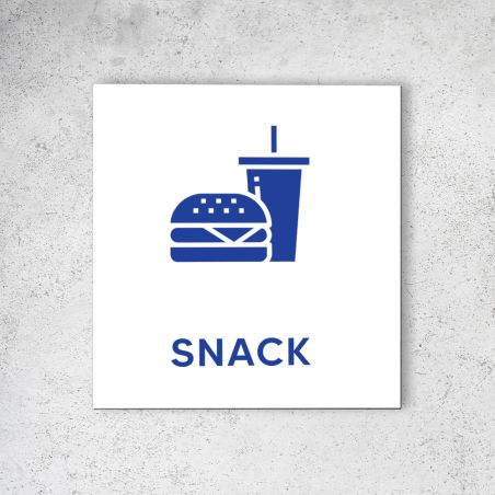 Pictogramme panneau signalétique format 20 cm x 20 cm en Dibond Blanc Picto Bleu - Modèle Snack