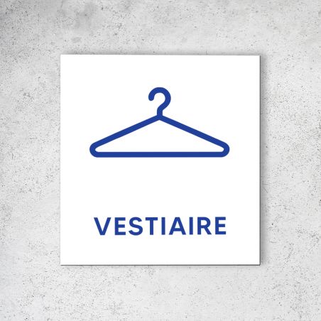 Pictogramme panneau signalétique format 20 cm x 20 cm en Dibond Blanc Picto Bleu - Modèle Vestiaires