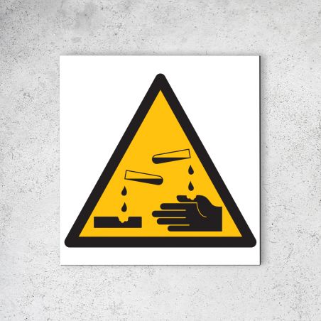 Panneau signalétique - Pictogramme d'avertissement - Danger en Dibond 20 x 20 cm | Matières Corrosives