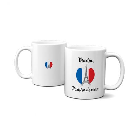 Mug en céramique blanc personnalisé avec Texte et Photo | Paris