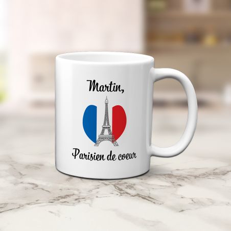 Mug en céramique blanc personnalisé avec Texte et Photo | Paris