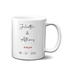 Personalized white ceramic mug with Text · One Line couple drawing model