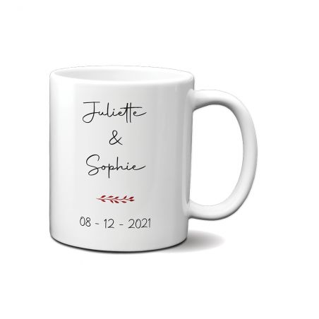 Personalized white ceramic mug · One Line LGBT Women couple drawing