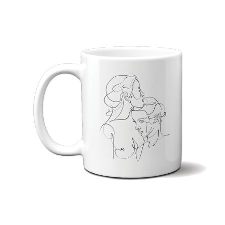 Personalized white ceramic mug · One Line LGBT couple drawing Women