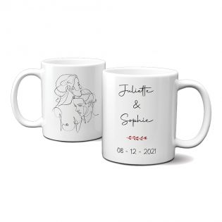 Personalized white ceramic mug · One Line LGBT couple drawing Women