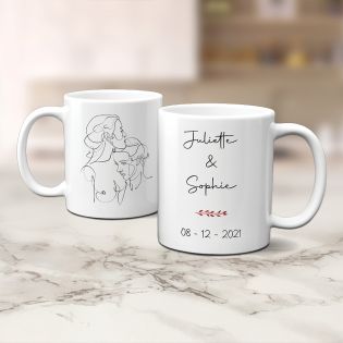 Personalized white ceramic mug · One Line LGBT Women couple drawing