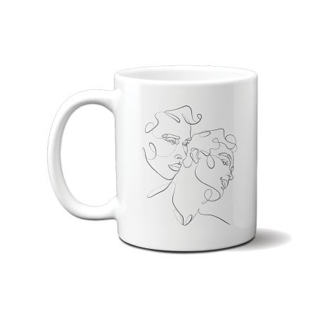 Mug en céramique blanc personnalisé · Dessin couple One Line LGBT Hommes