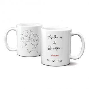 Mug en céramique blanc personnalisé · Dessin couple One Line LGBT Hommes