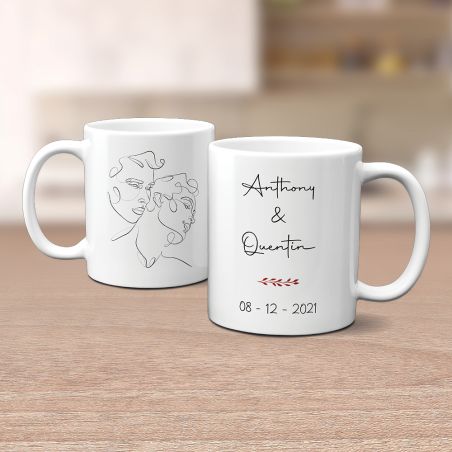 Mug en céramique blanc personnalisé · Dessin couple One Line LGBT Hommes