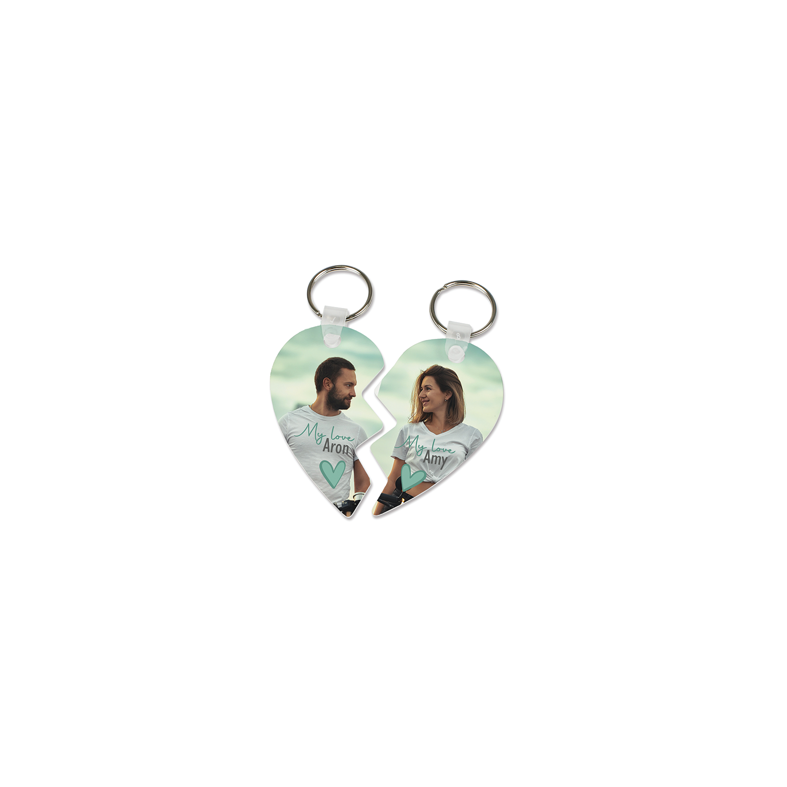 Duo of personalized key rings · Text and Photo | Breakable heart