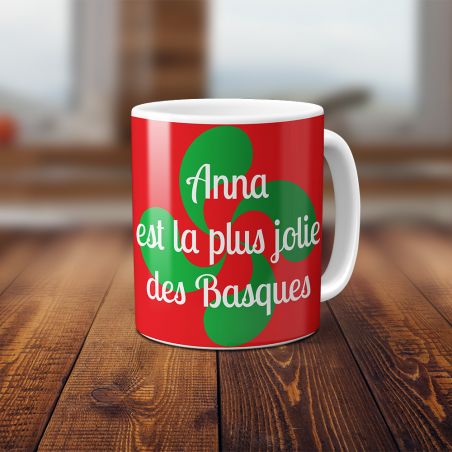 Mug en céramique blanc personnalisé avec Texte | Croix Basque