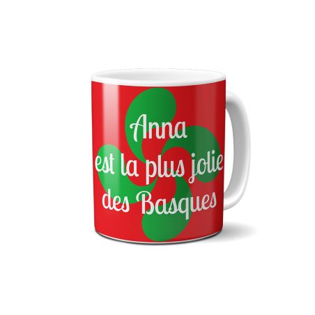 Mug en céramique blanc personnalisé avec Texte | Croix Basque