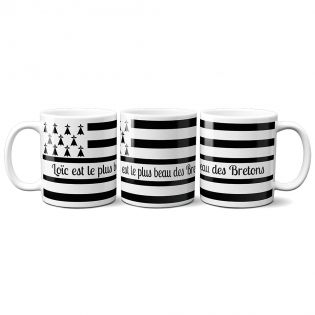 White ceramic mug personalized with Text | Breton flag