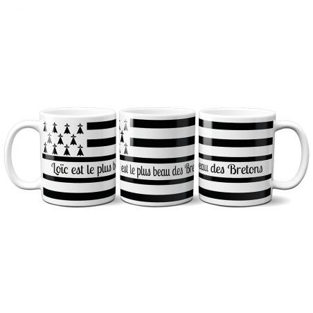 Mug en céramique blanc personnalisé avec Texte | Drapeau Breton