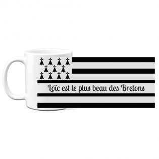 White ceramic mug personalized with Text | Breton flag