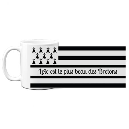 Mug en céramique blanc personnalisé avec Texte | Drapeau Breton