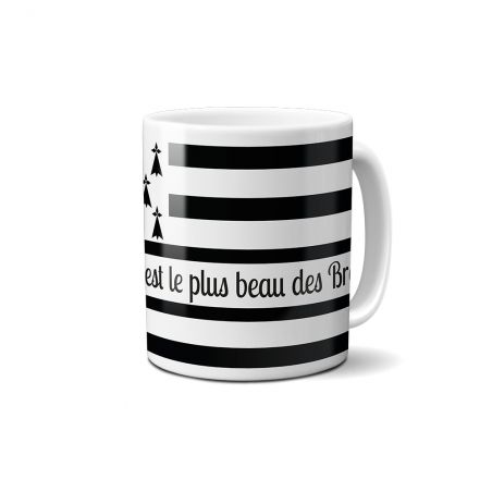 White ceramic mug personalized with Text | Breton flag