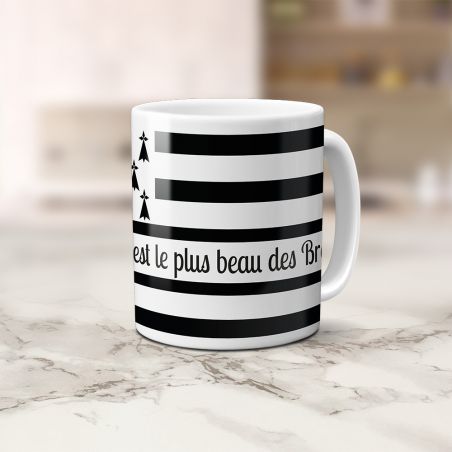 White ceramic mug personalized with Text | Breton flag