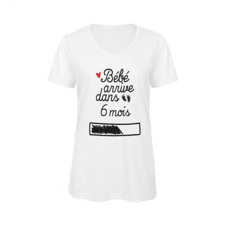 White V-neck T-shirt for Women · Baby model arrives in 6 months, customizable