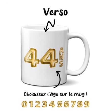 Mug Joyeux Anniversaire · Ballons Dorés · Personnalisé avec Texte et Âge