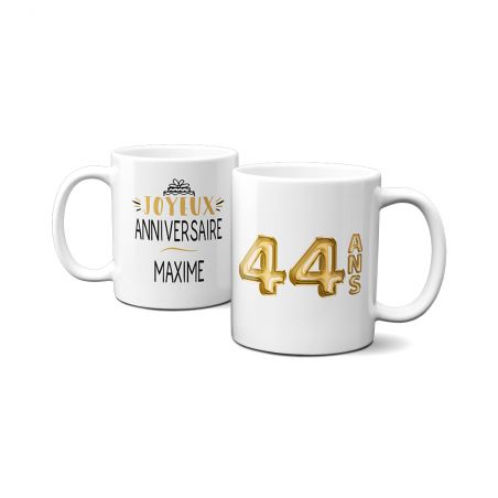 Mug Joyeux Anniversaire · Ballons Dorés · Personnalisé avec Texte et Âge