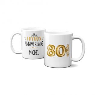 Happy Birthday Mug · Golden Balloons 80 years · Personalized with First Name