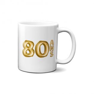 Happy Birthday Mug · Golden Balloons 80 years · Personalized with First Name