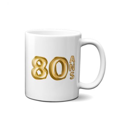 Happy Birthday Mug · Golden Balloons 80 years · Personalized with First Name