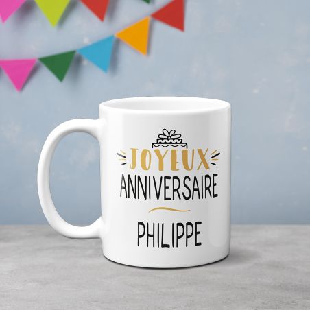 Mug Joyeux Anniversaire · Ballons Dorés 50 ans · Personnalisé avec Prénom