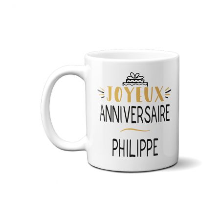 Mug Joyeux Anniversaire · Ballons Dorés 50 ans · Personnalisé avec Prénom