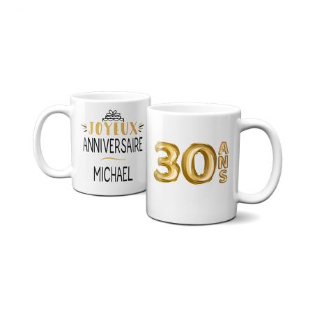 Mug Joyeux Anniversaire · Ballons Dorés 30 ans · Personnalisé avec Prénom