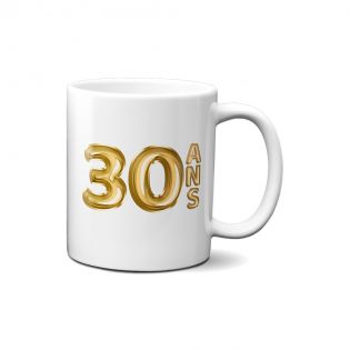 Happy Birthday Mug · Golden Balloons 30 years · Personalized with First Name