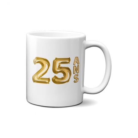 Mug Joyeux Anniversaire · Ballons Dorés 25 ans · Personnalisé avec Prénom