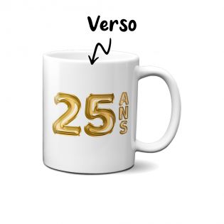 Happy Birthday Mug · Golden Balloons 25 years · Personalized with First Name