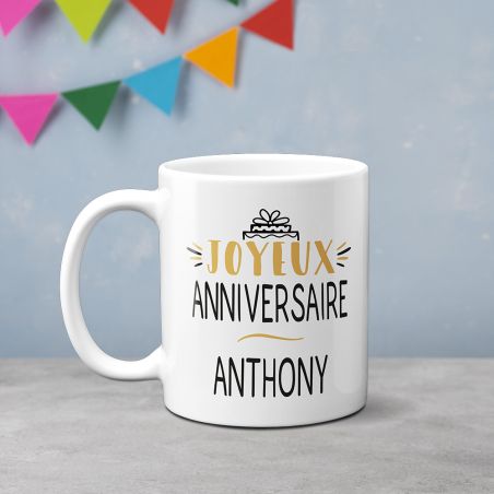 Mug Joyeux Anniversaire · Ballons Dorés 25 ans · Personnalisé avec Prénom