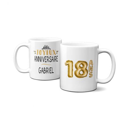 Mug Joyeux Anniversaire · Ballons Dorés 18 ans · Personnalisé avec Prénom