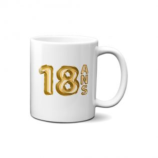 Happy Birthday Mug · Golden Balloons 18 years · Personalized with First Name