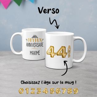 Mug Joyeux Anniversaire · Ballons Dorés · Personnalisé avec Texte et Âge