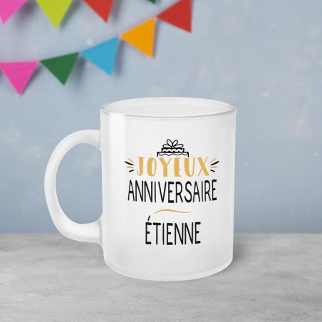 Tasse givrée Joyeux anniversaire personnalisé avec prénom 