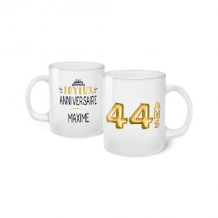 Happy Birthday Frosted Mug · Golden Balloons · Personalized with First Name and Age