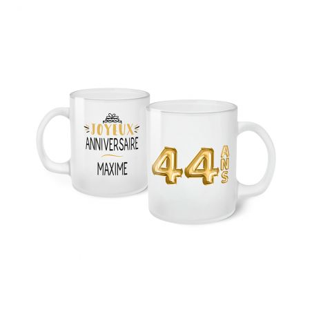 Happy Birthday Frosted Mug · Golden Balloons · Personalized with First Name and Age