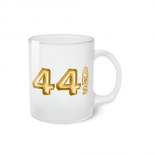 Happy Birthday Frosted Mug · Golden Balloons · Personalized with First Name and Age