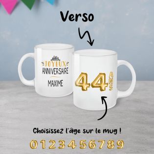 Happy Birthday Frosted Mug · Golden Balloons · Personalized with First Name and Age